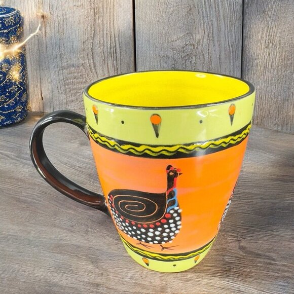 Vintage Ceramic Coffee Mug Cup Folk Art Style Textured Bird Mug Cup With Dots - Picture 2 of 13